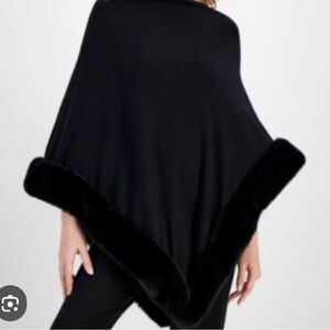 Anne Klein Black Poncho with Faux Fur Trim